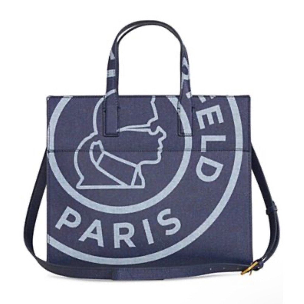 Karl Lagerfeld Paris Nouveau Medium Tote Navy Blue Crossbody Logo Handbag Bag